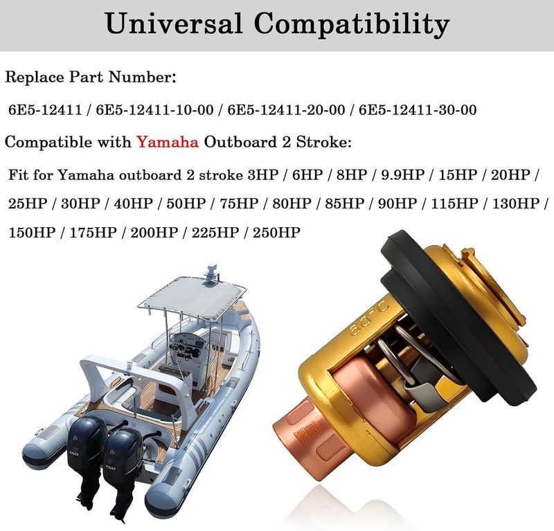 FOXSTAR 6E5-12411 Outboard Motors Engine Thermostat, Coolant Thermostat, Fit for Yamaha 2-Stroke 3HP 15HP 25HP 30HP 40HP - 250HP, Replace 6E5-12411-10-00 / 6E5-12411-20-00 / 6E5-12411-30-00 - Image 2